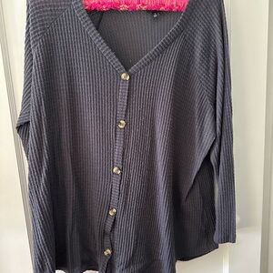 Torrid Black Ribbed Button-Up Blouse